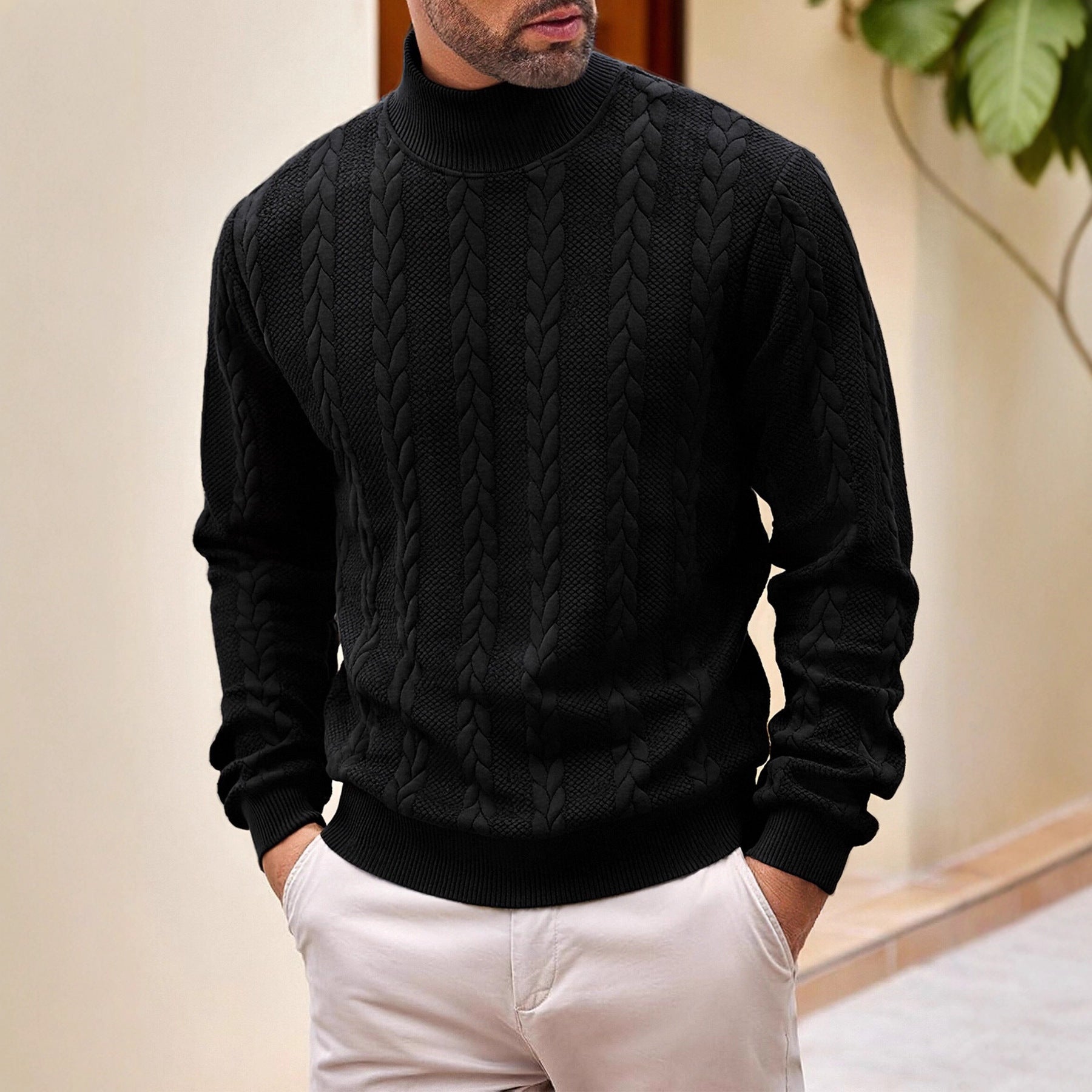 Hommes Mode Jacquard Col Tortue Chandail chaud
