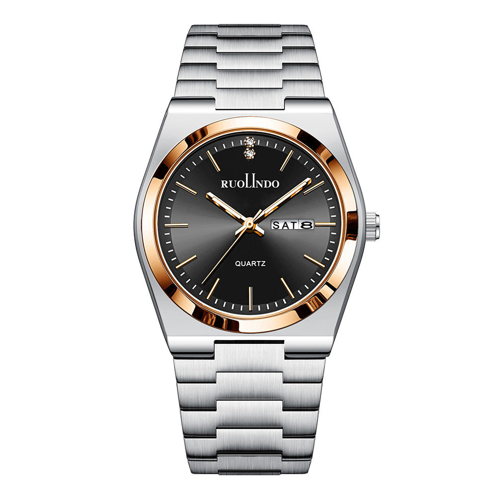Double calendrier Avancé en acier inoxydable Lumineux hommes montre