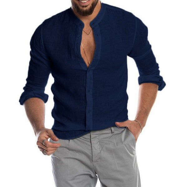 Linge de maison à col V Cardigan Manches longues Chemise Homme