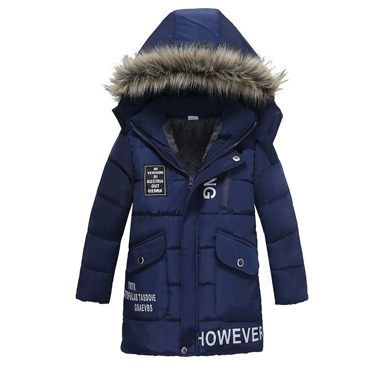 Veste tendance en coton rembourré pour enfants d'hiver Lettre mi-longueur Coton rembourré
