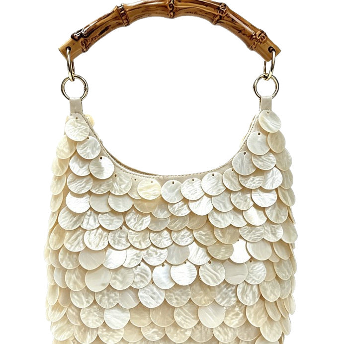 Sac à main à paillettes métalliques en bambou pour femmes