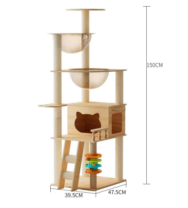 Grand arbre de chat intégré avec cadre d'escalade
