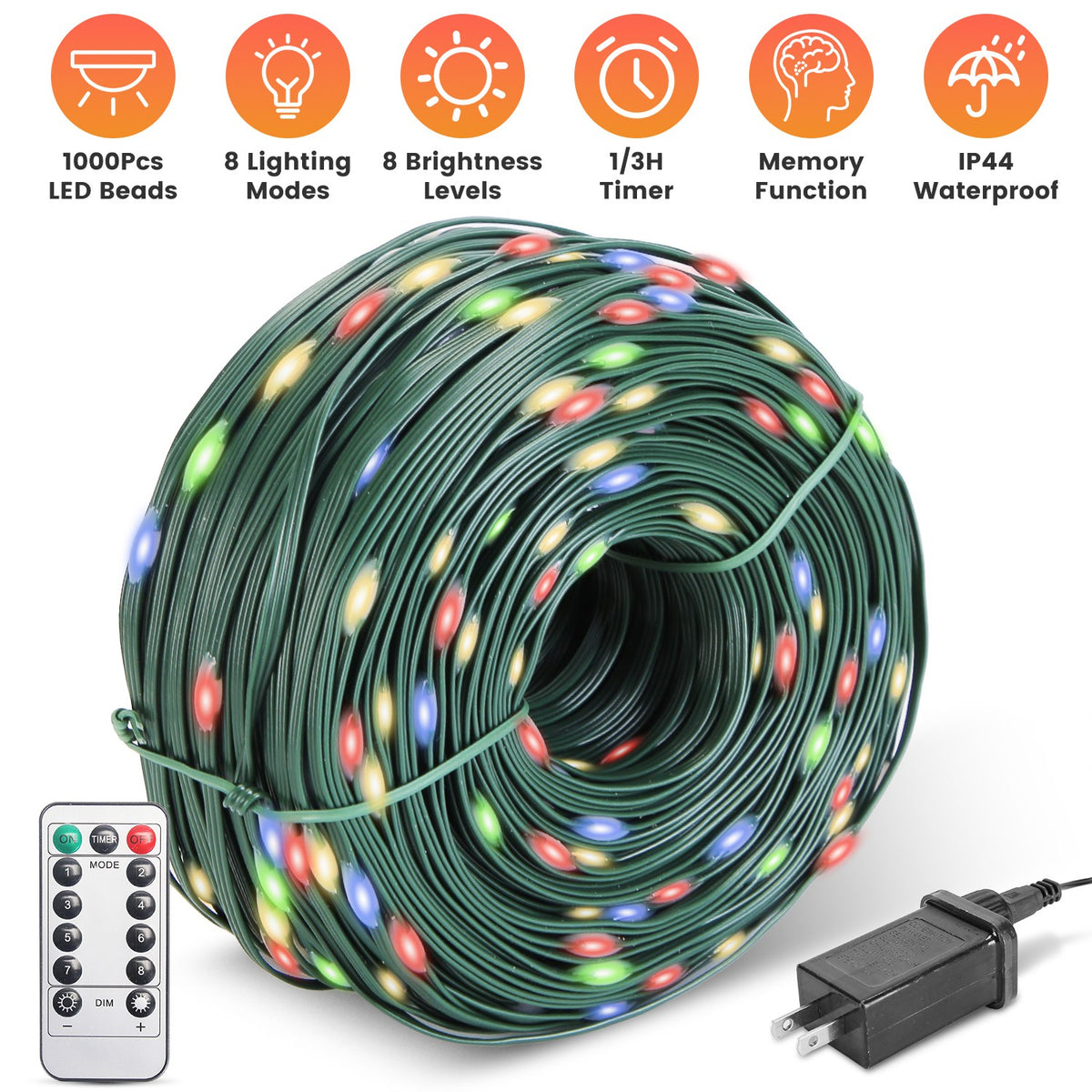 330FT String Lights Outdoor Christmas Decoration Lights With Remote IP44 Waterproof 8 Ligh