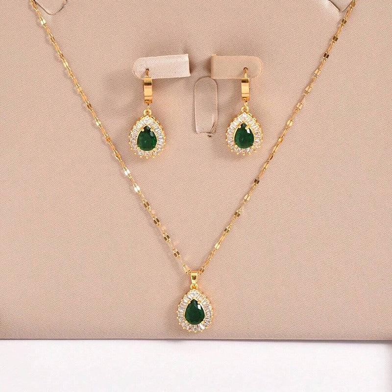 Rétro Hong Kong Style Jade blanc collier collier Boucles d'oreilles
