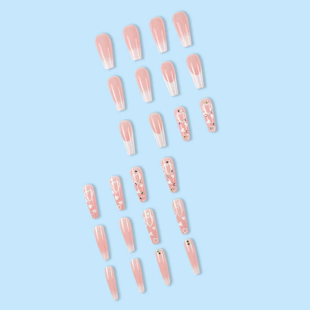 Ensemble de manucure de style cercueil de 24 pièces avec pierre 3D en forme de cœur et