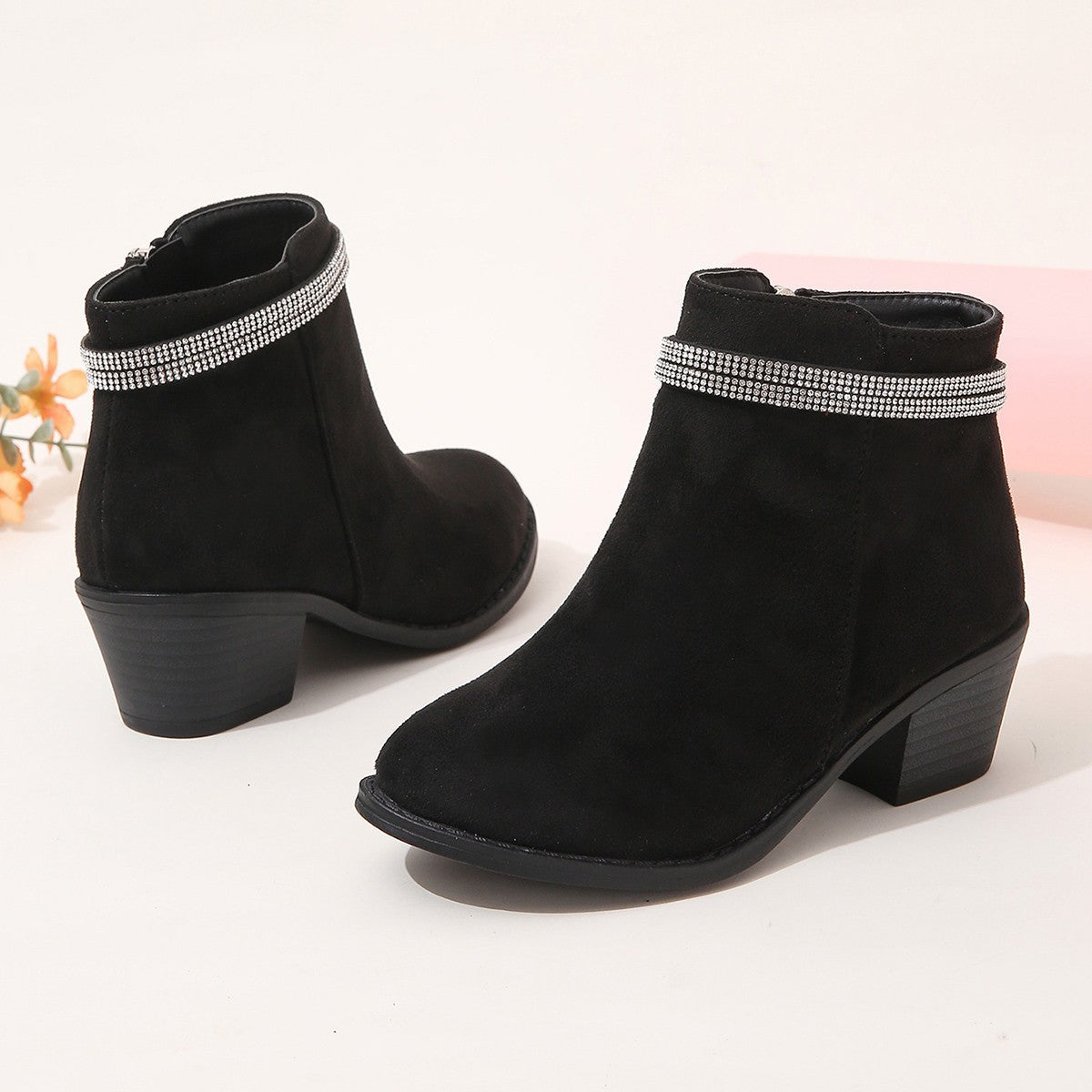 Fashion Filles Double Strap Strass Booties