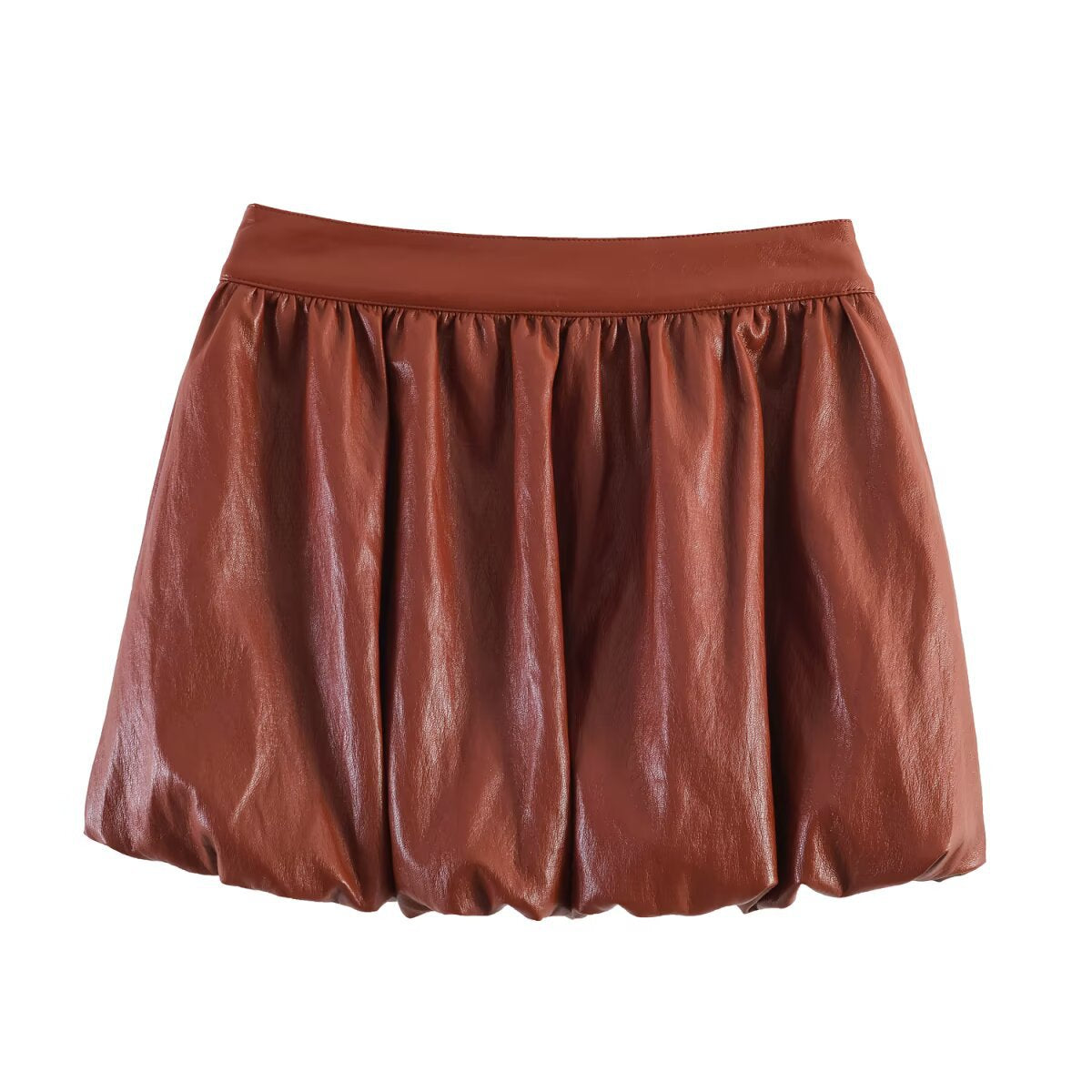 Rust Faux Leather 3 Piece Set Bomber Jacket & Mini Bubble Skirt & Bermuda Shorts
