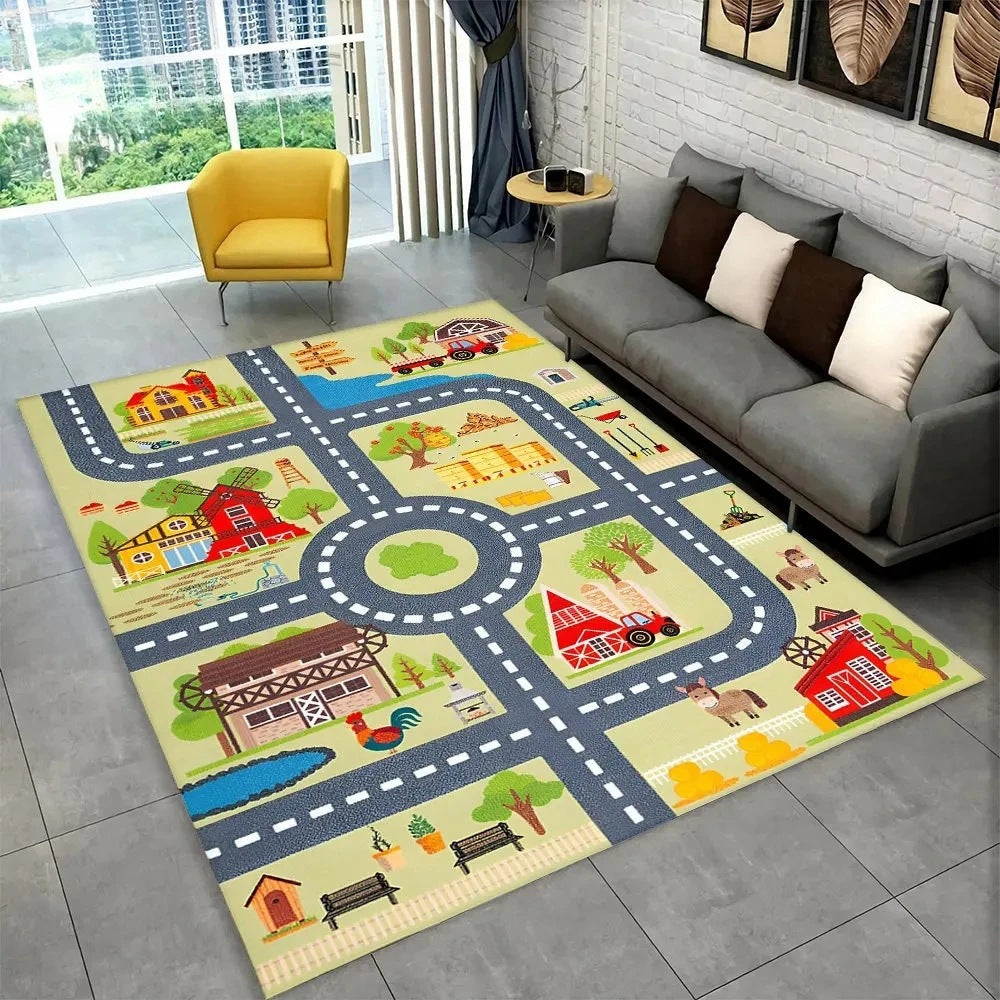 Fun Racing Track Flannel Floor Mat Non-Slip Home Décor Rug pour les enfants chambres et aires de jeux