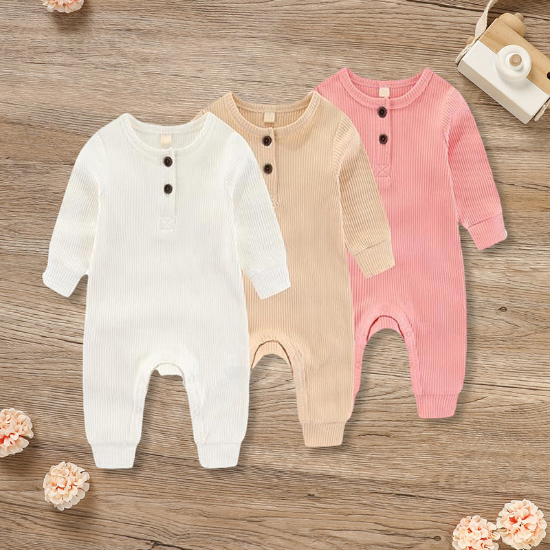 3-Pack Nouveau-nés Bébés Garçons & Filles Longue Manches Ribbed Romper Soft Button Front Jump