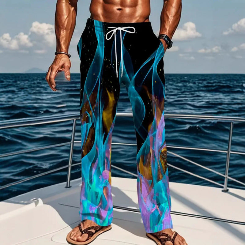 Pantalon casual homme avec imprimé de flamme bleue
