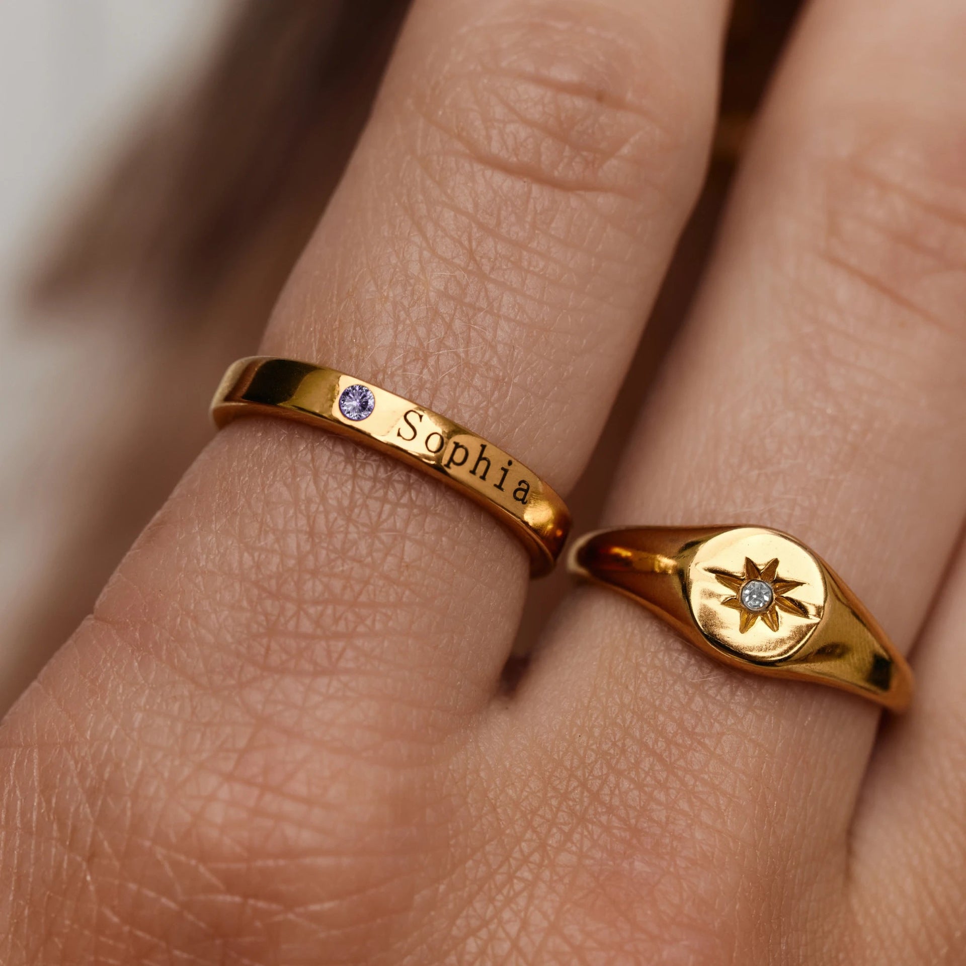 Set de bague en acier inoxydable 18K avec une pierre de naissance