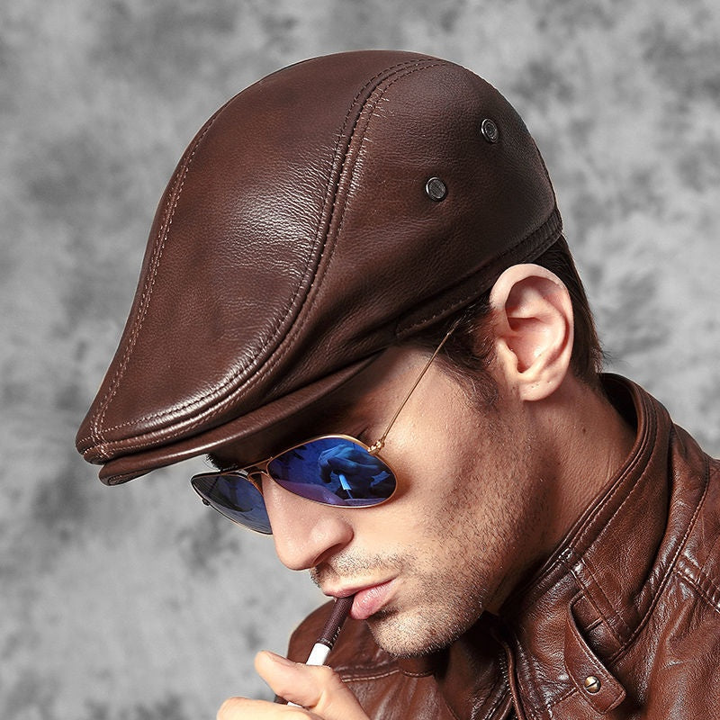 Chapeau en cuir véritable Haut-grain Cowhide Beret chaud Beceau de canard