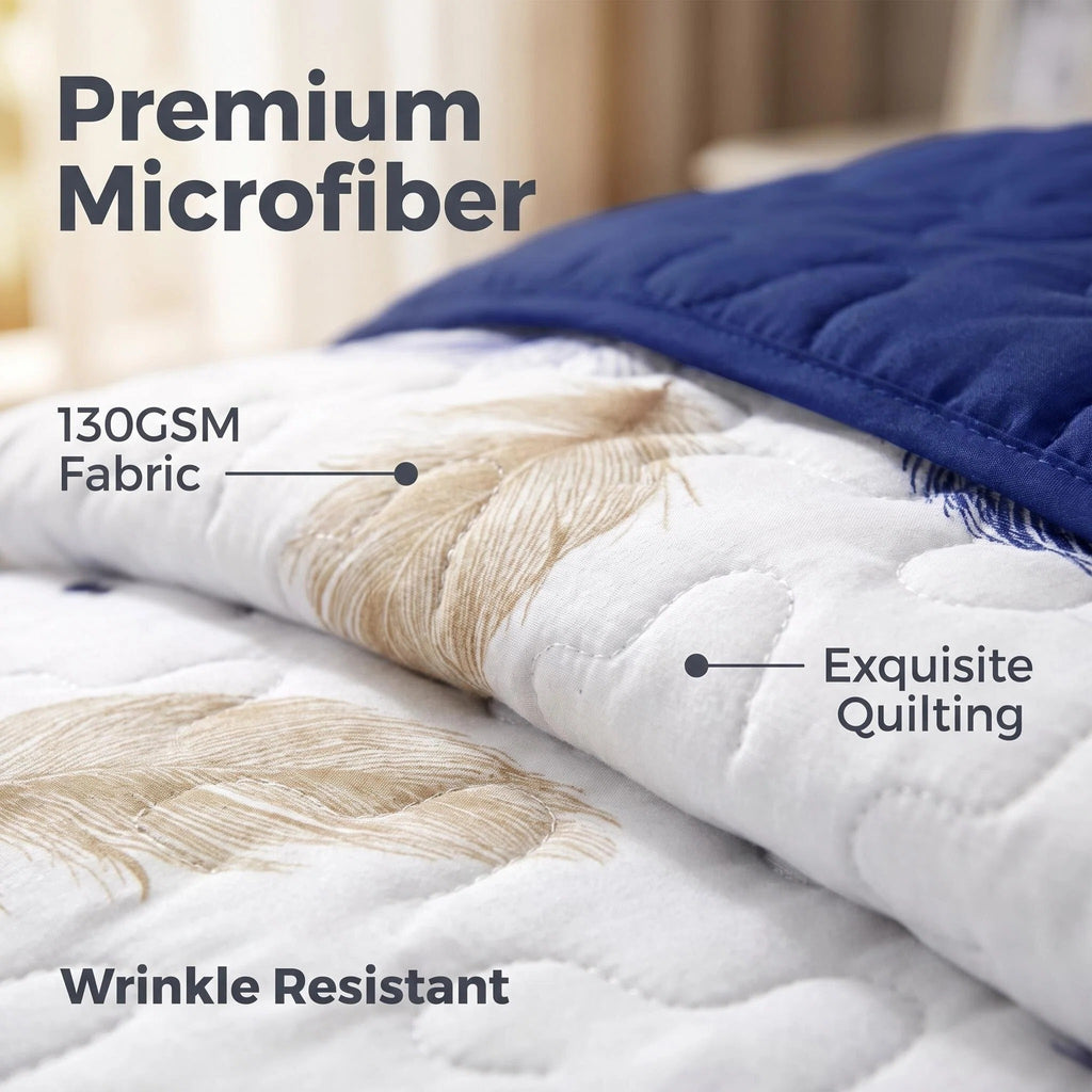 3 pièces blanc or et bleu plume lit couvre-couche pour roi et roi de Californie