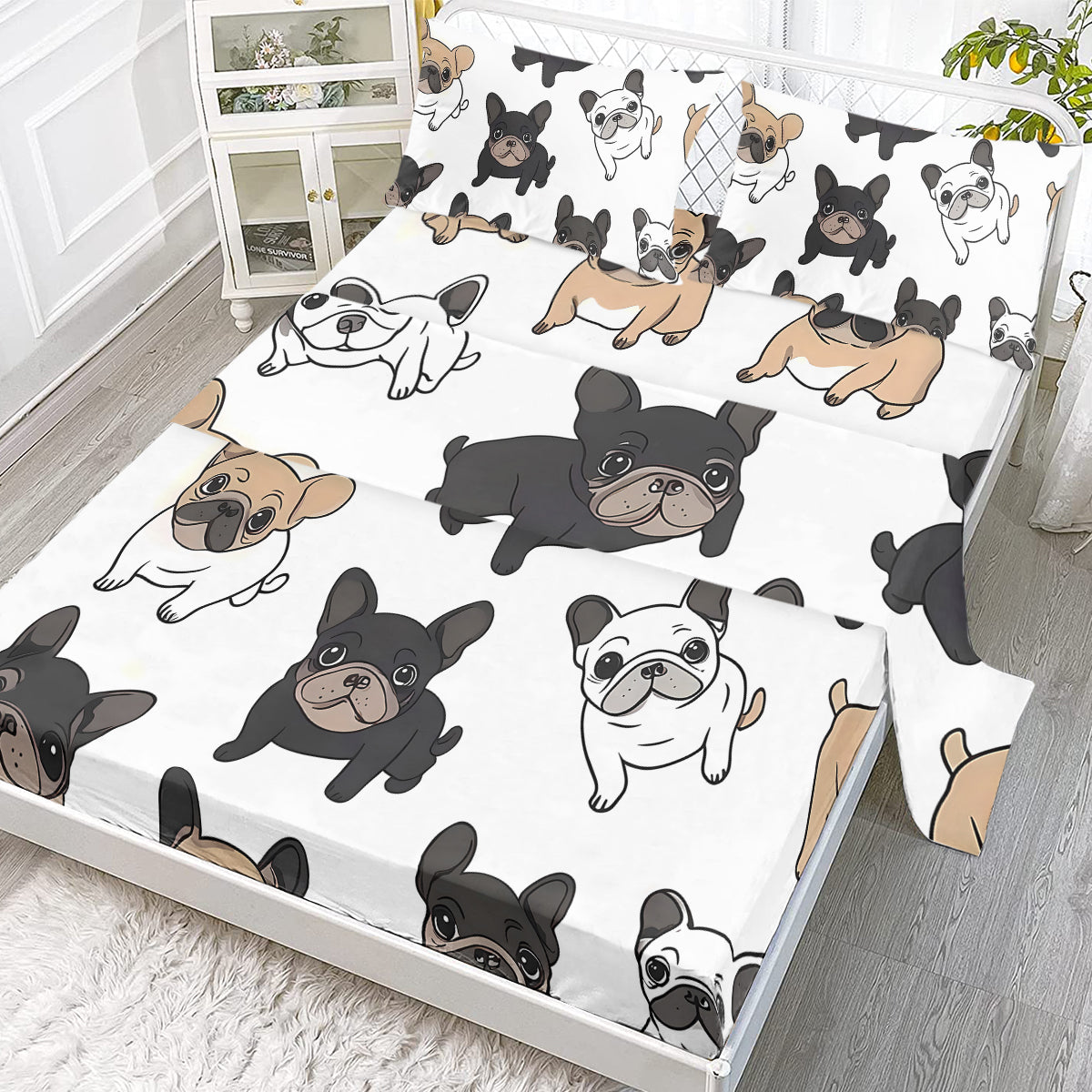 4PCS Ensemble de draps de bull dog français