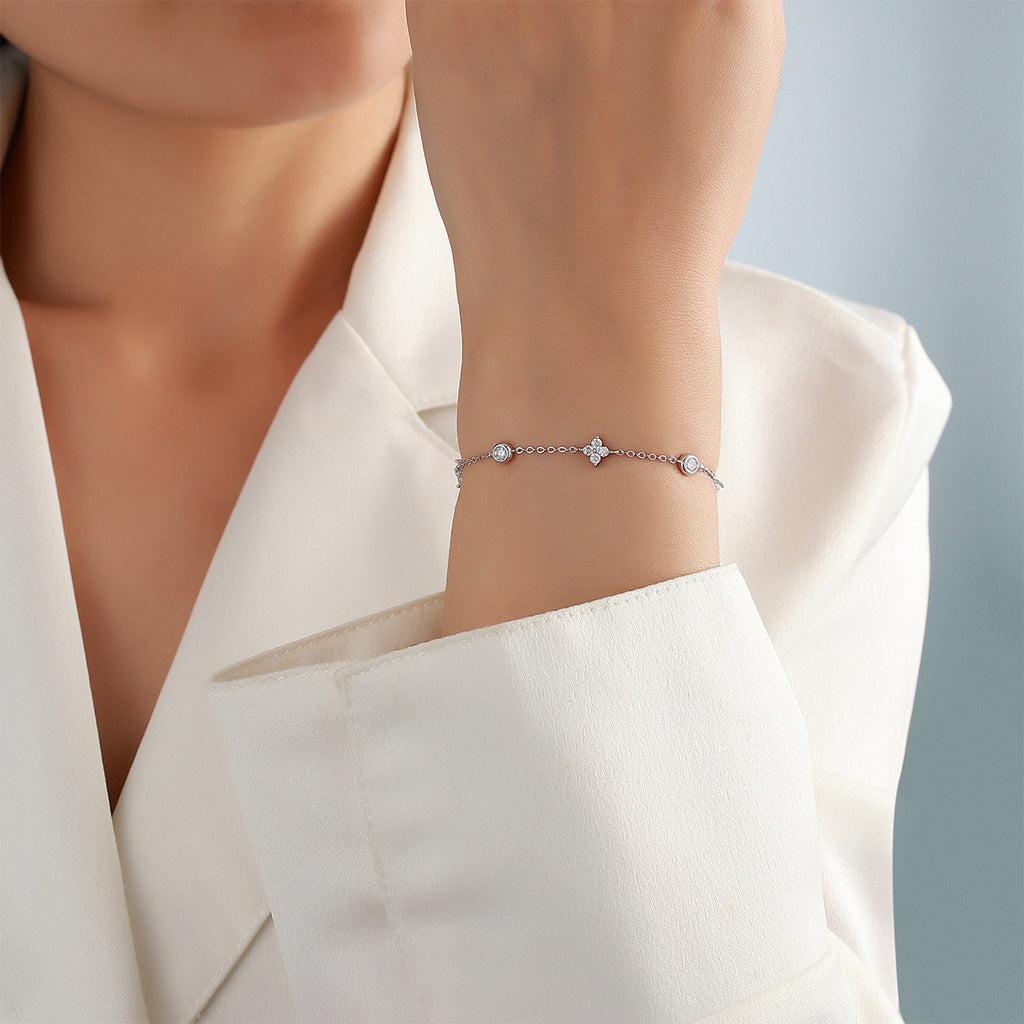 S925 Bracelet Sterling Silver Moissanite Station