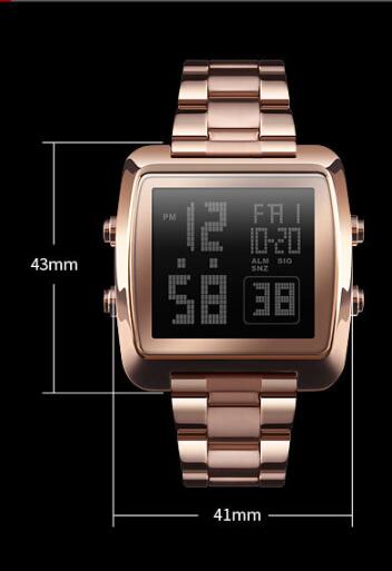 9 Montre électronique de sport homme de mode imperméable ceinture en acier inoxydable