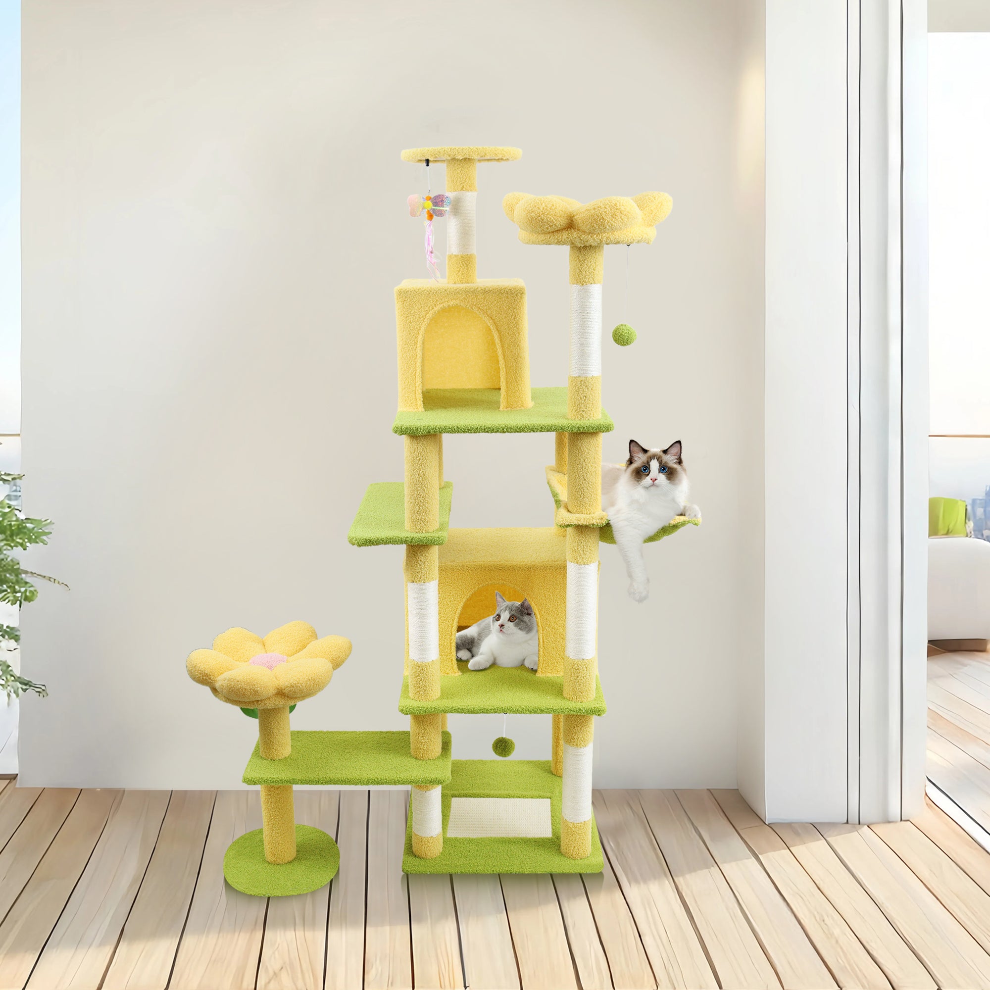 Arbre de fleurs de 71 pouces avec grand condo coussin de fleurs amovible et hamac jaune