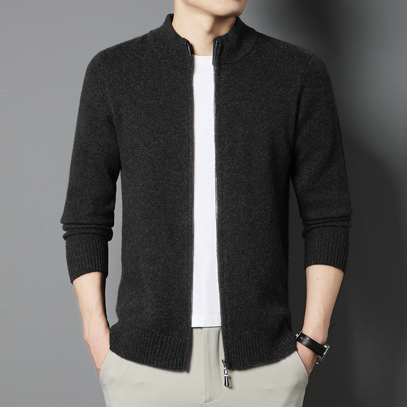 Still-collar Merino Laine Cardigan Knit Veste