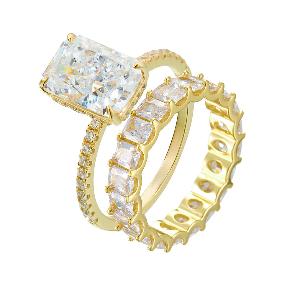 Women's 925 sterling silver ring, duo set with 5A cubic zirconia