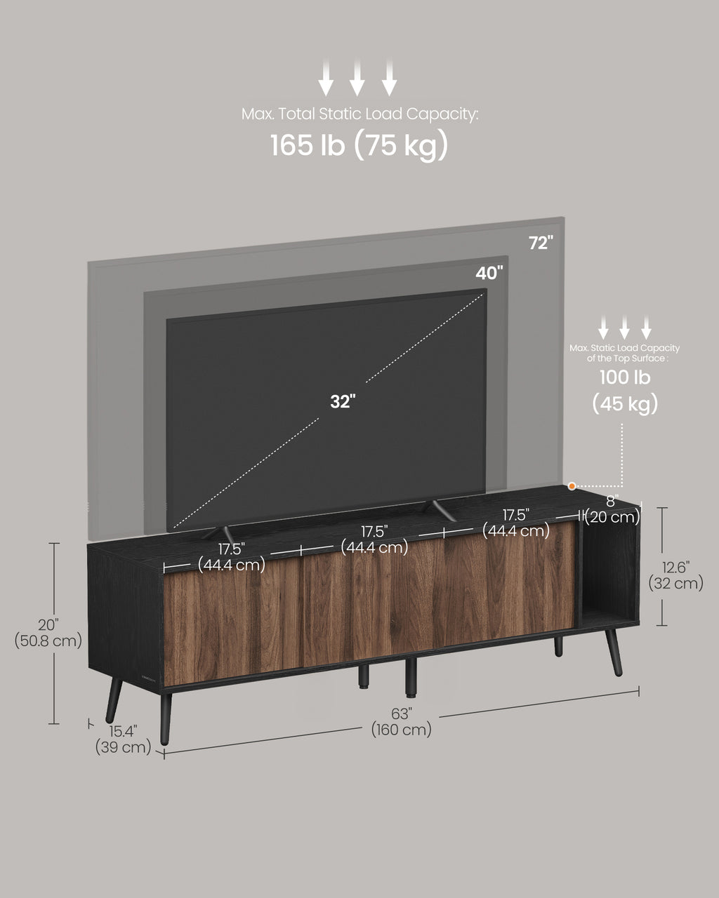 SONGMICS HOME Superfast Toolless Assemblage TV Stand pour téléviseurs jusqu'à 72 pouces
