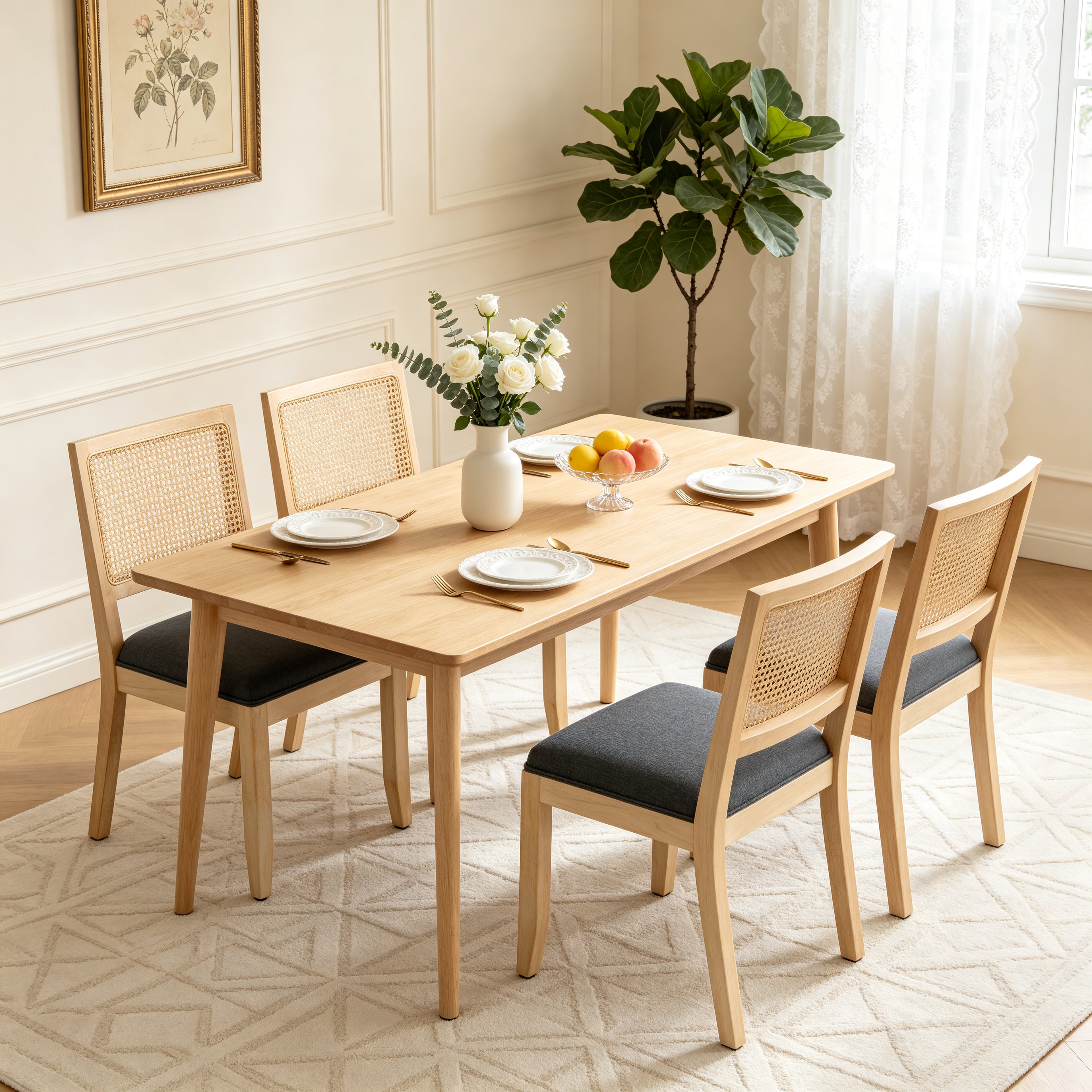 Agritourisme Rattan Chaises à manger Ensemble de 2