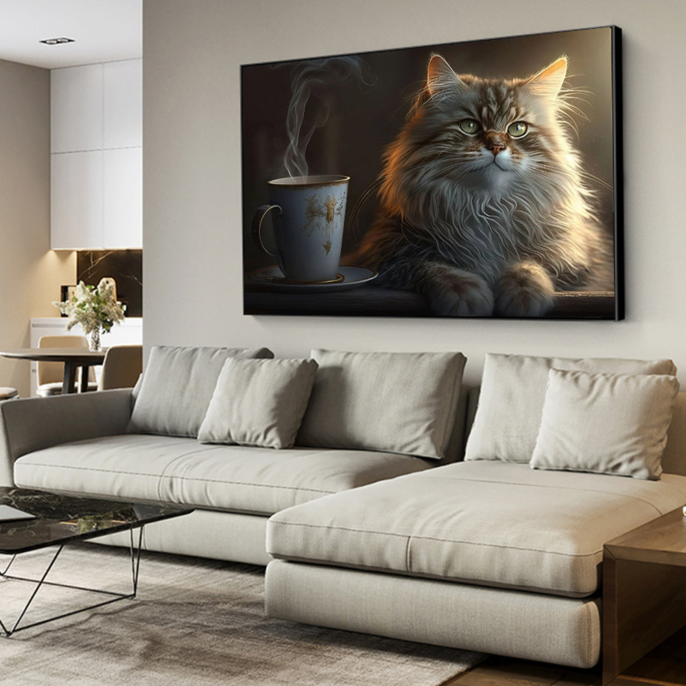 Résumé Magic Cat and Coffee Print toile peinture
