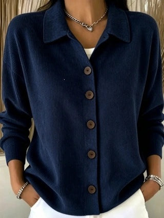 Veste à manches longues de cardigan polyvalente à bouton côtelé femme Anno