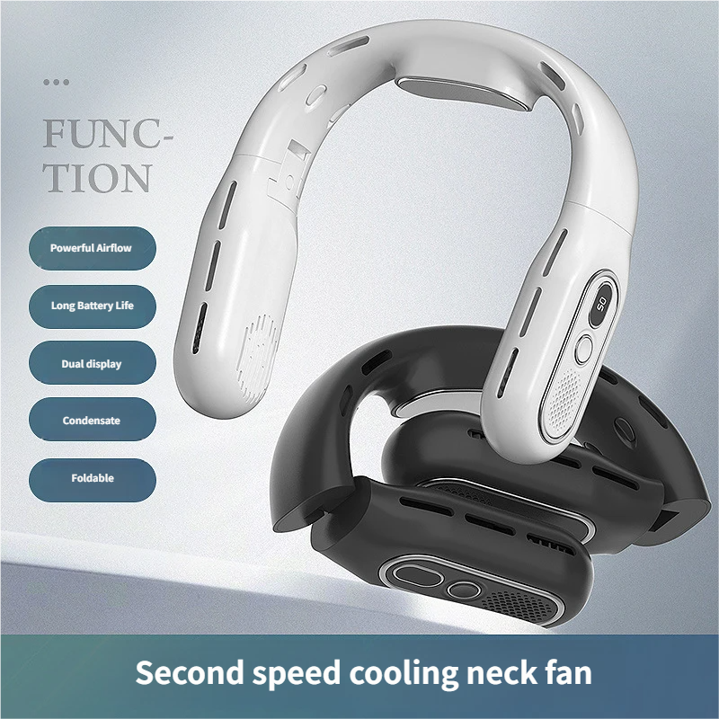 Ventilateur de col suspendu pliable avec affichage numérique 3 vitesses faible bruit USB rechargeable pour la sortie