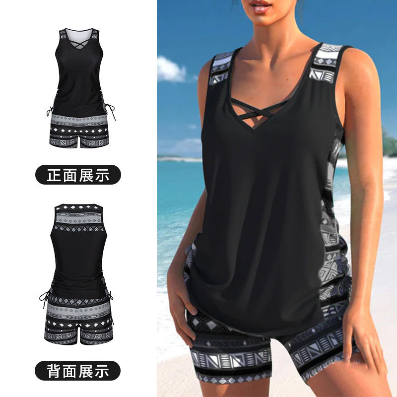 Maillot de bain à col croisé fashionnable et sexy avec cordons de serrage des deux côtés pour les femmes