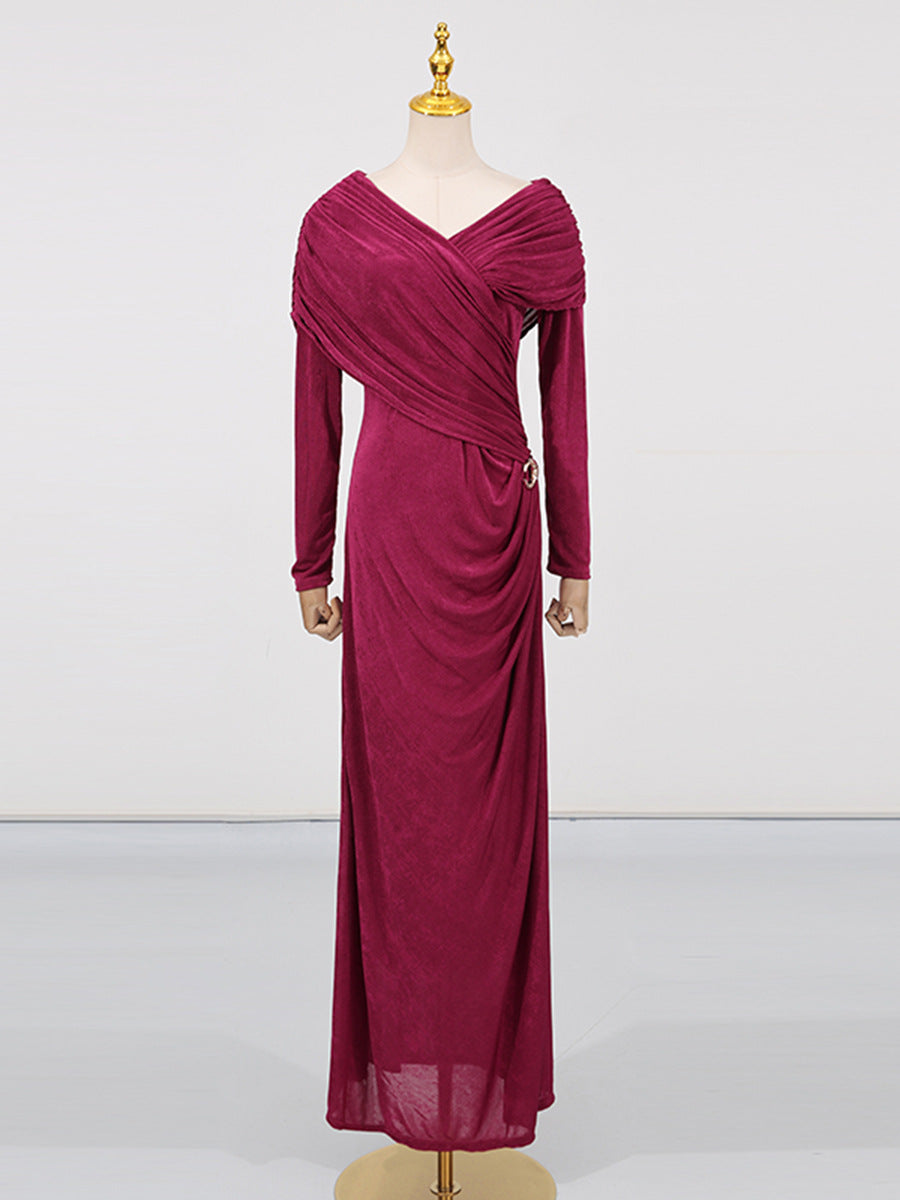 Robe de soirée à manches longues en col V drapé