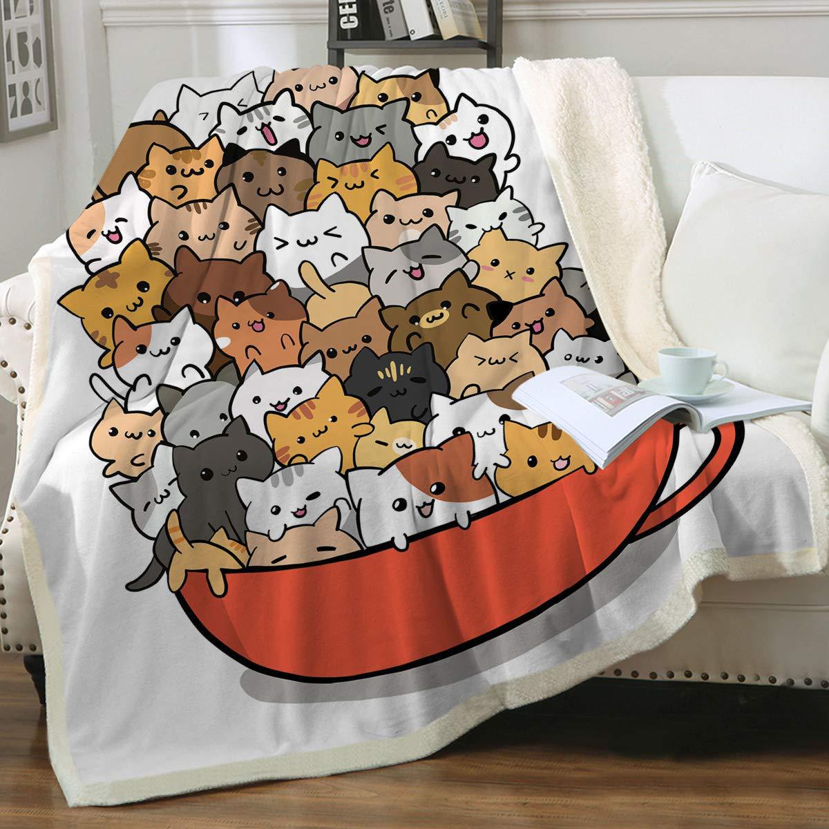 Cat Sherpa Blanket Animal Pattern Printing Enfants double couche