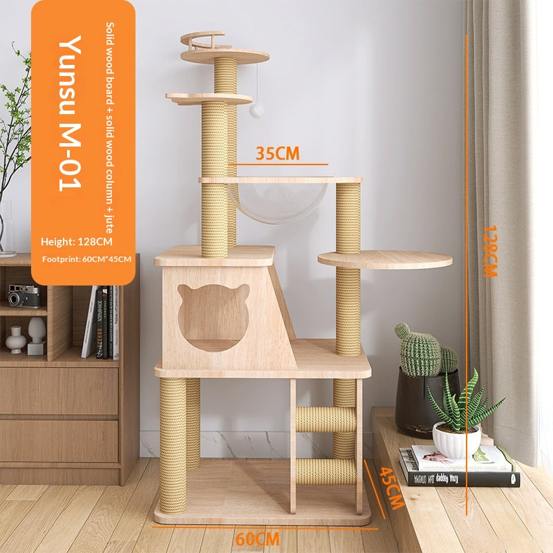 Bois massif Tout-en-un arbre de chat épargnant l'espace