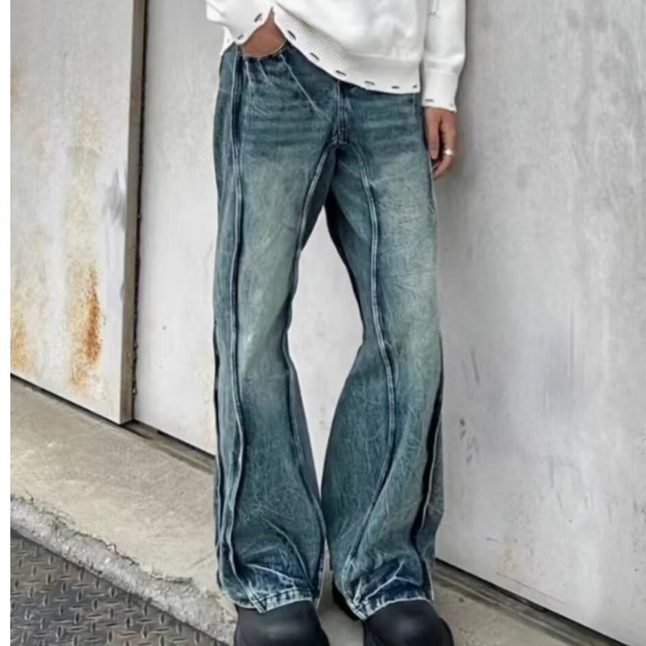 Hommes style américain Lightning-Stripe Mid-Rise Stretch Jeans