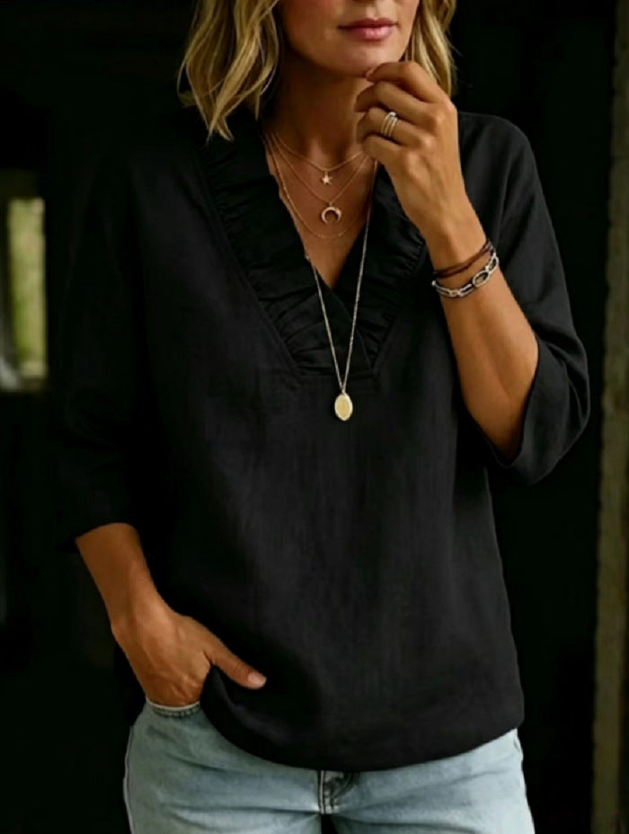 Women Relaxed-fit Casual Chic Linen Cotton Top