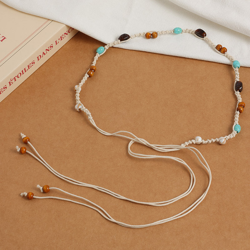 Bohemian style fleur tissée style ethnique fait main perles en bois Ceinture de femmes Loisirs H