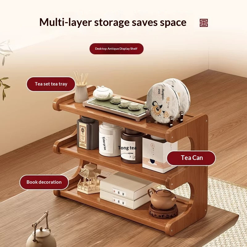 Bureau Bogu plateau Mini multi-tier Bamboo Ensemble d'affichage rack de stockage Organisateur pour thé C