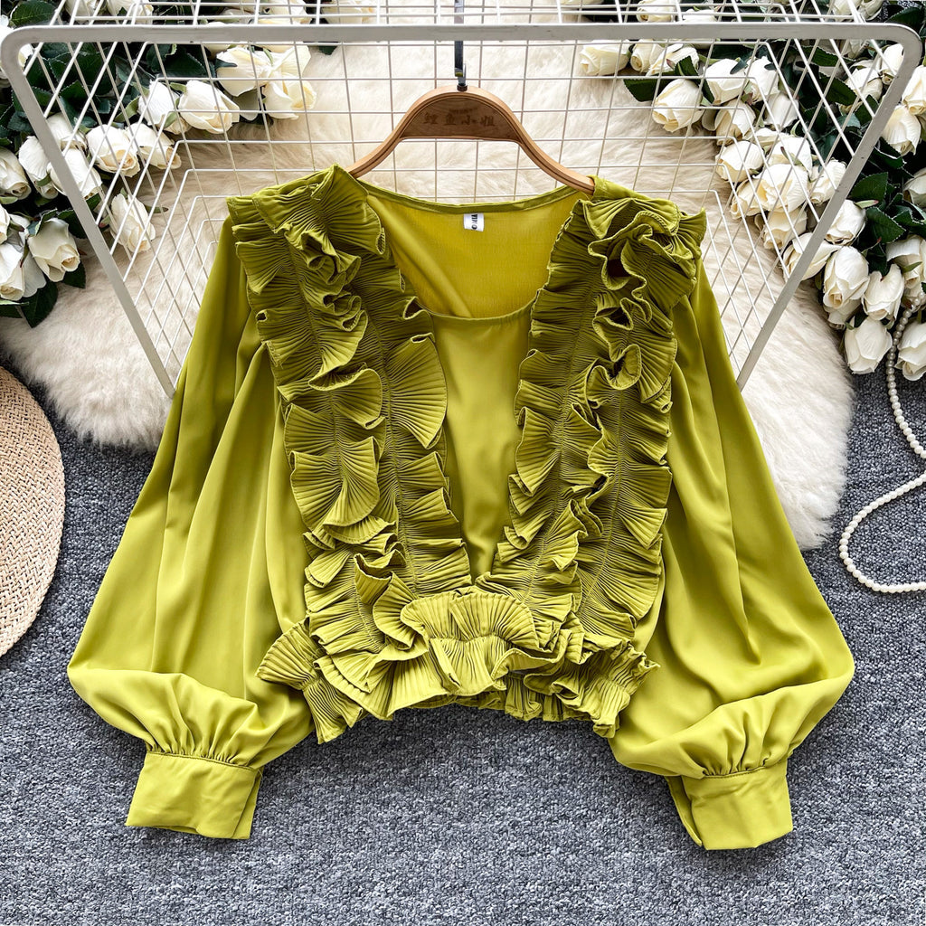 Socialite Court-Style Top avec les manches et l'ourlet volant