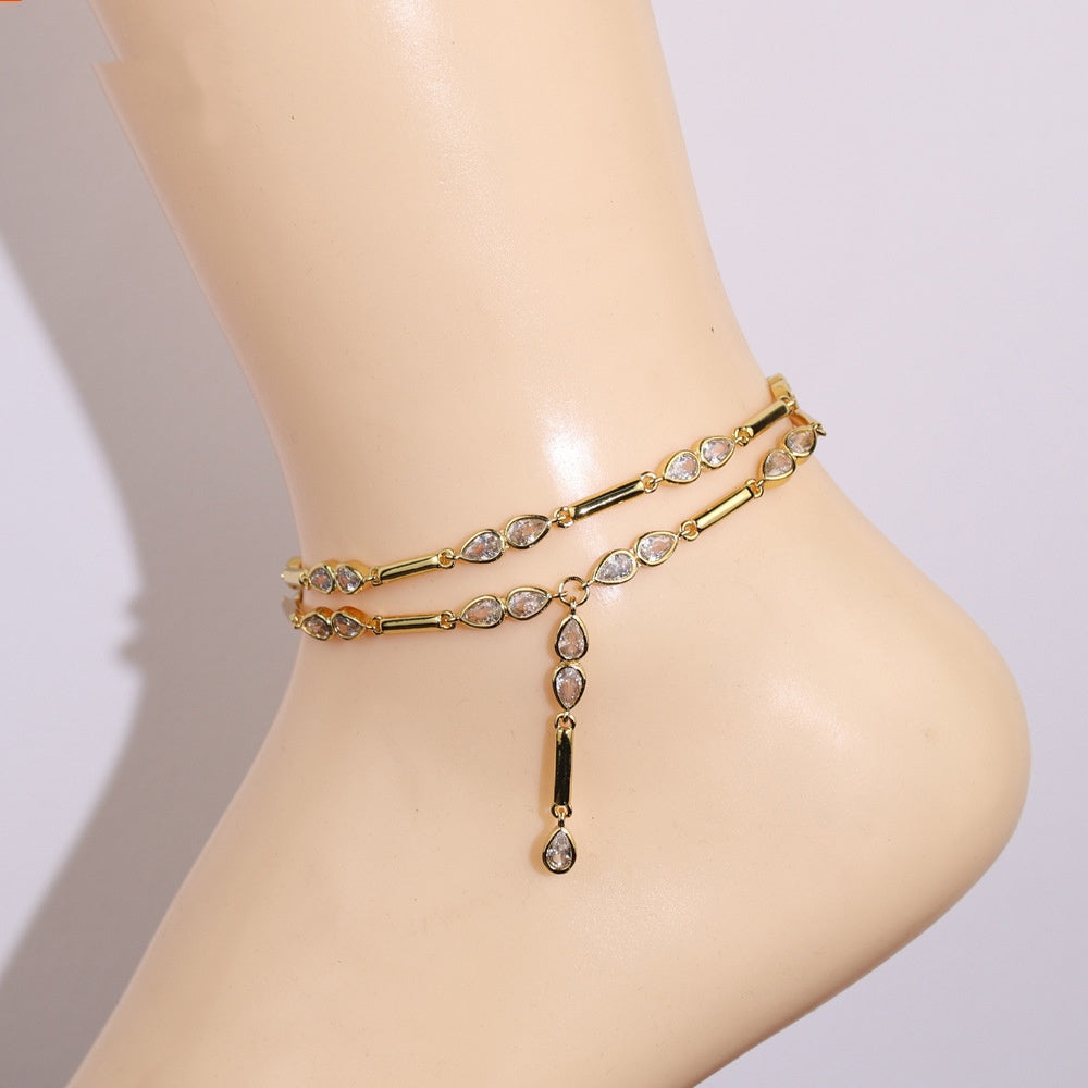 La mode européenne et américaine de la goutte d'eau Zircon Anklet Niche