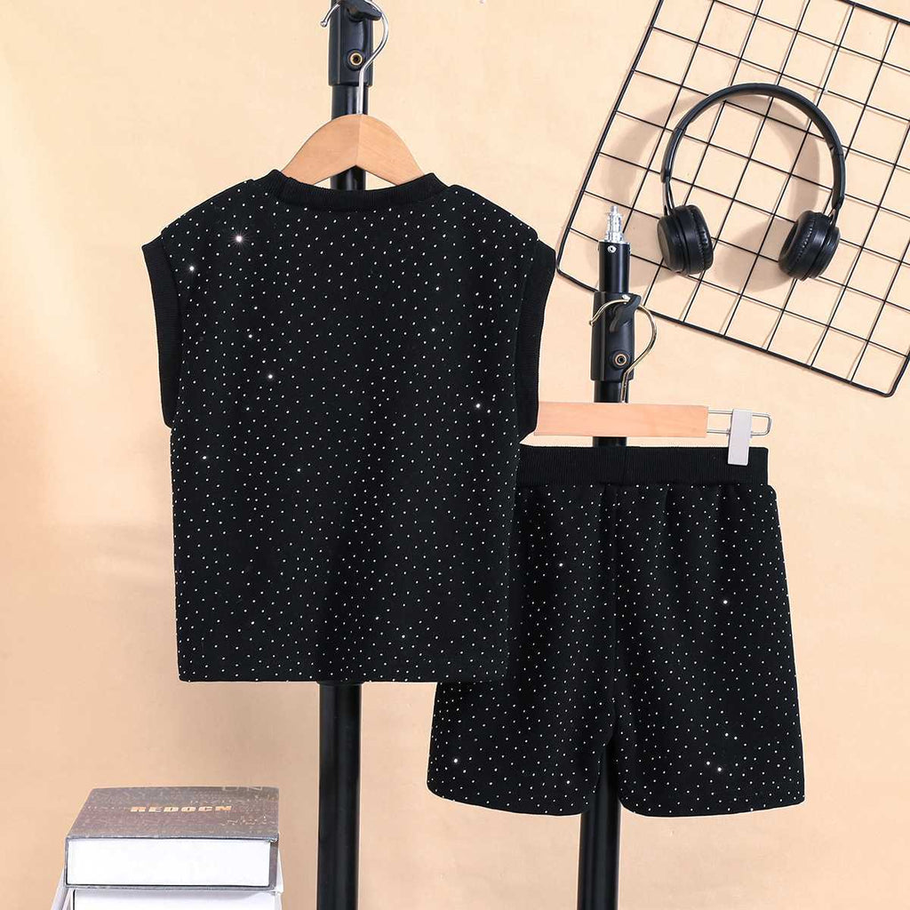 Été tendance Veste sans manches Garçons' Outfit with Starry Sky and Sparkling Strass