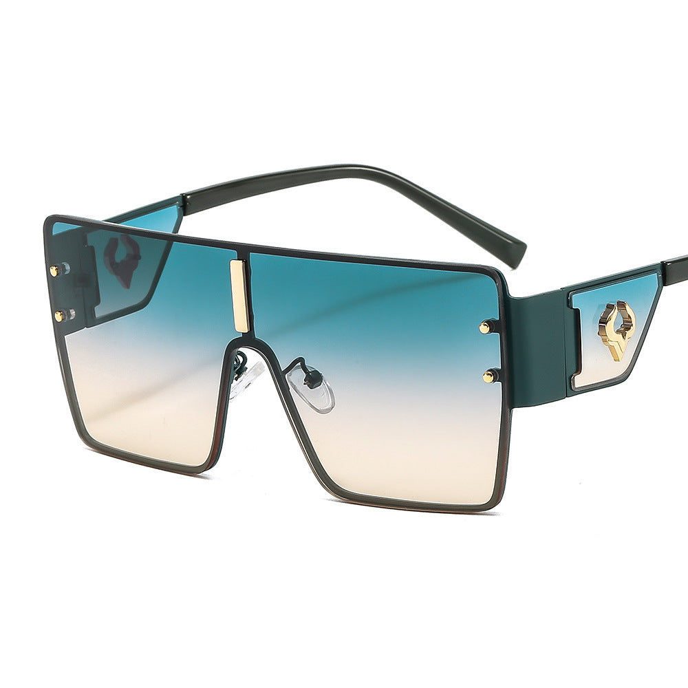 Lunettes de soleil européennes et américaines surdimensionnées en métal d'une pièce avec embellissement à tête d'oxygèneVinta