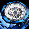 Montre mécanique Casual Hollow Blue Plating automatique