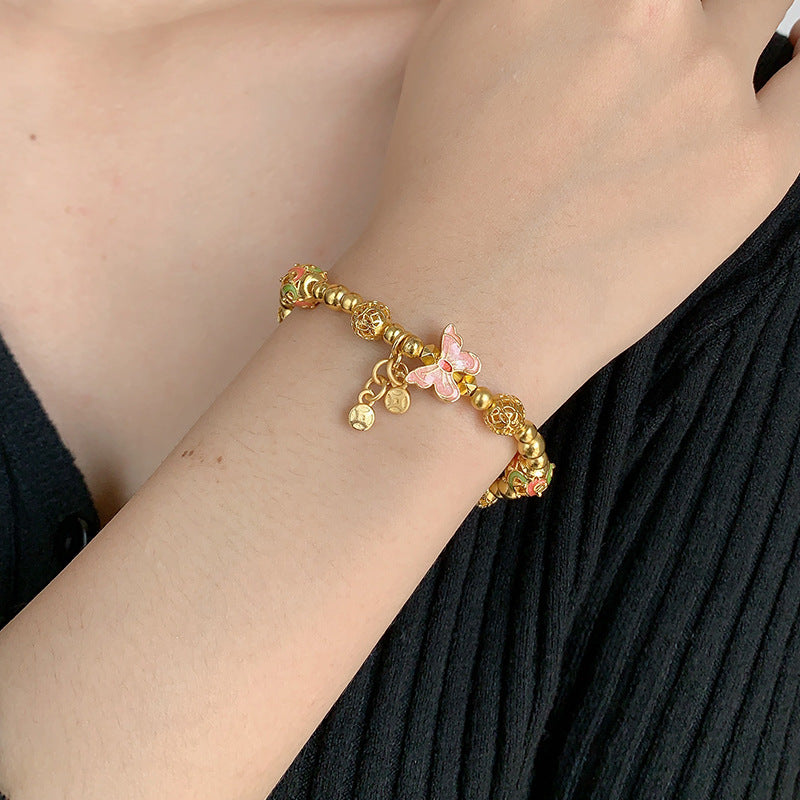 European And American Retro Electroplated 18K Or Transfert Perle Bracelet Papillon Femmes'