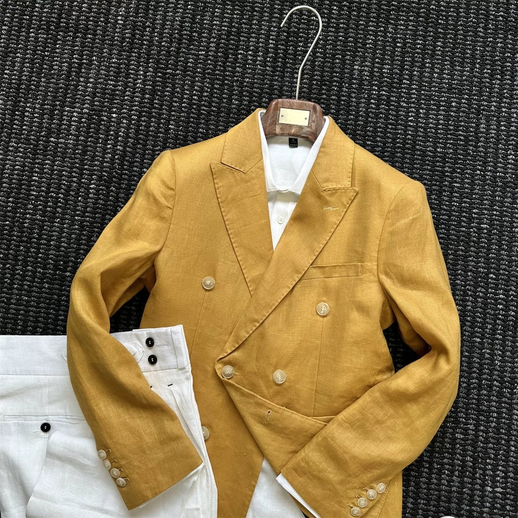 Slim-fit semi-linen casual suit in British style