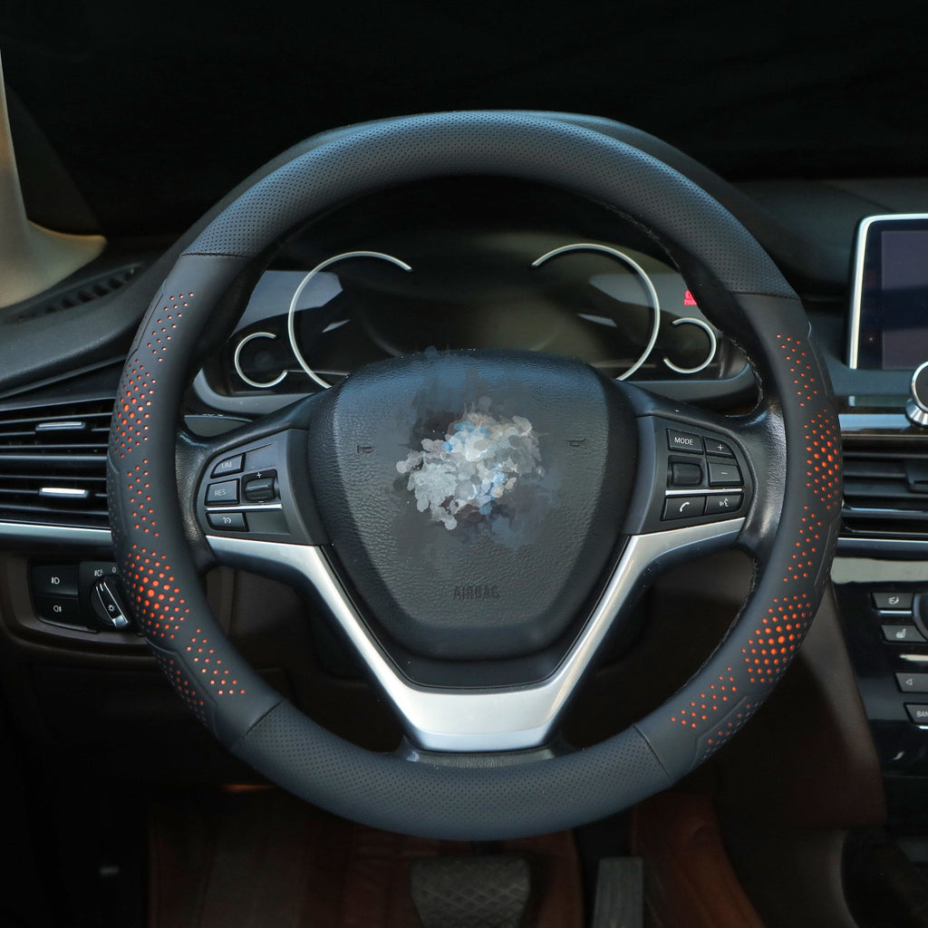 Sporty Fashion Car Steering Wheel Cover in Elastic Leather
