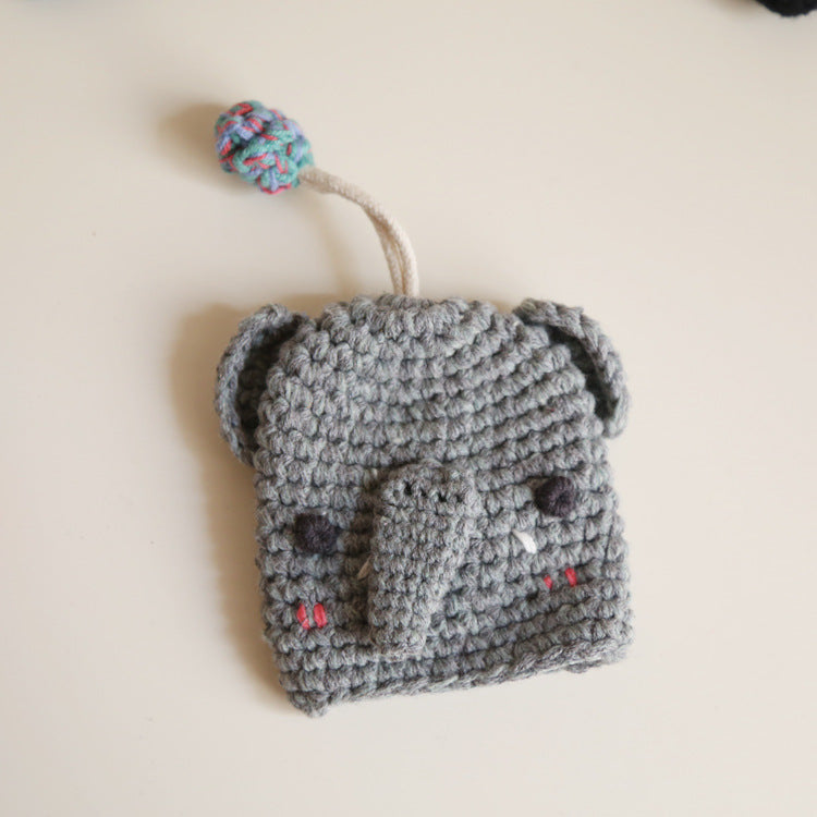 Couvercle de protection tissé à la main pour le sac à clé tricoté mignon de dessin animé