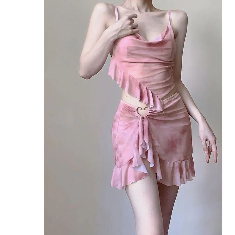 Mesh Sexy Figure- FTummy couvrant Y2K Maillot de bain à deux pièces