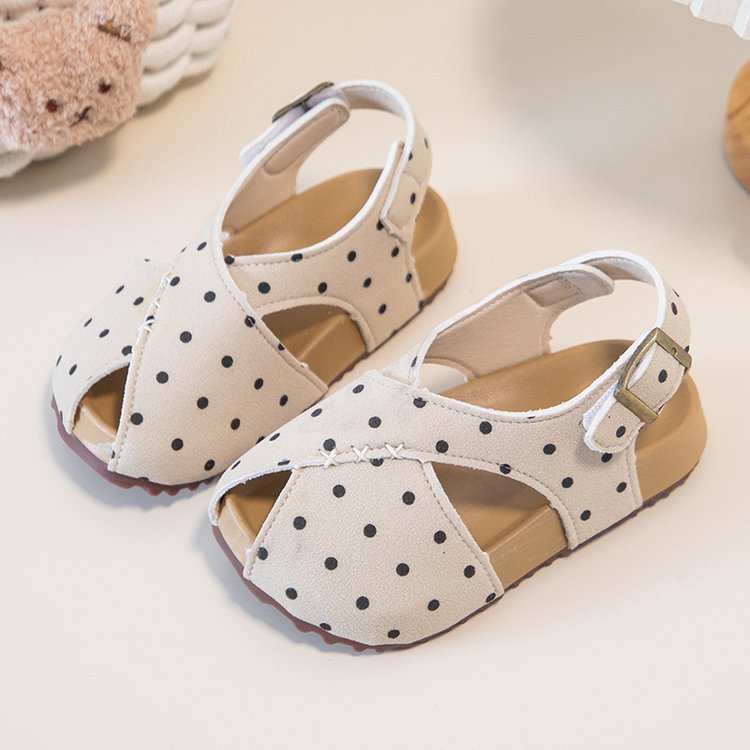 Sandales en cuir givré Trendy Polka Dot pour filles avec impression léopard coréenne