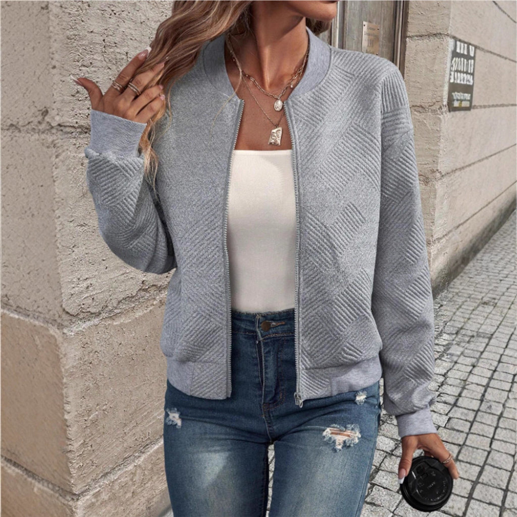 Printemps et automne Amazon La mode européenne et américaine des femmes Plaid Zipper Round Collier Lon