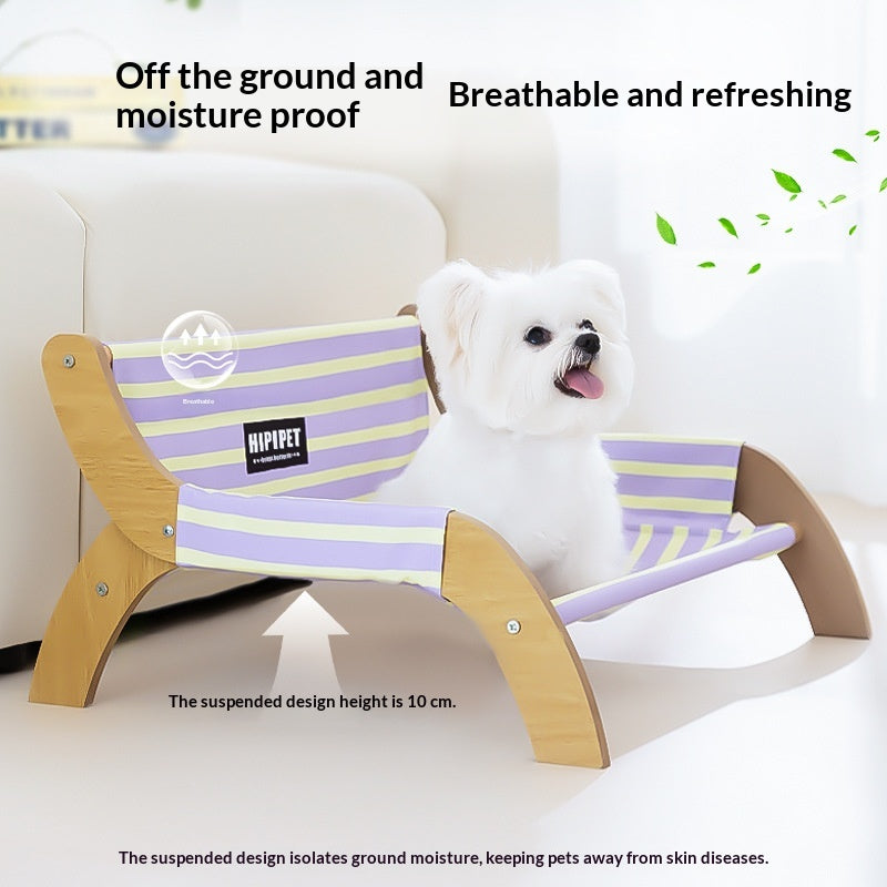 Striped Lounge Solid Wood Dog Bed