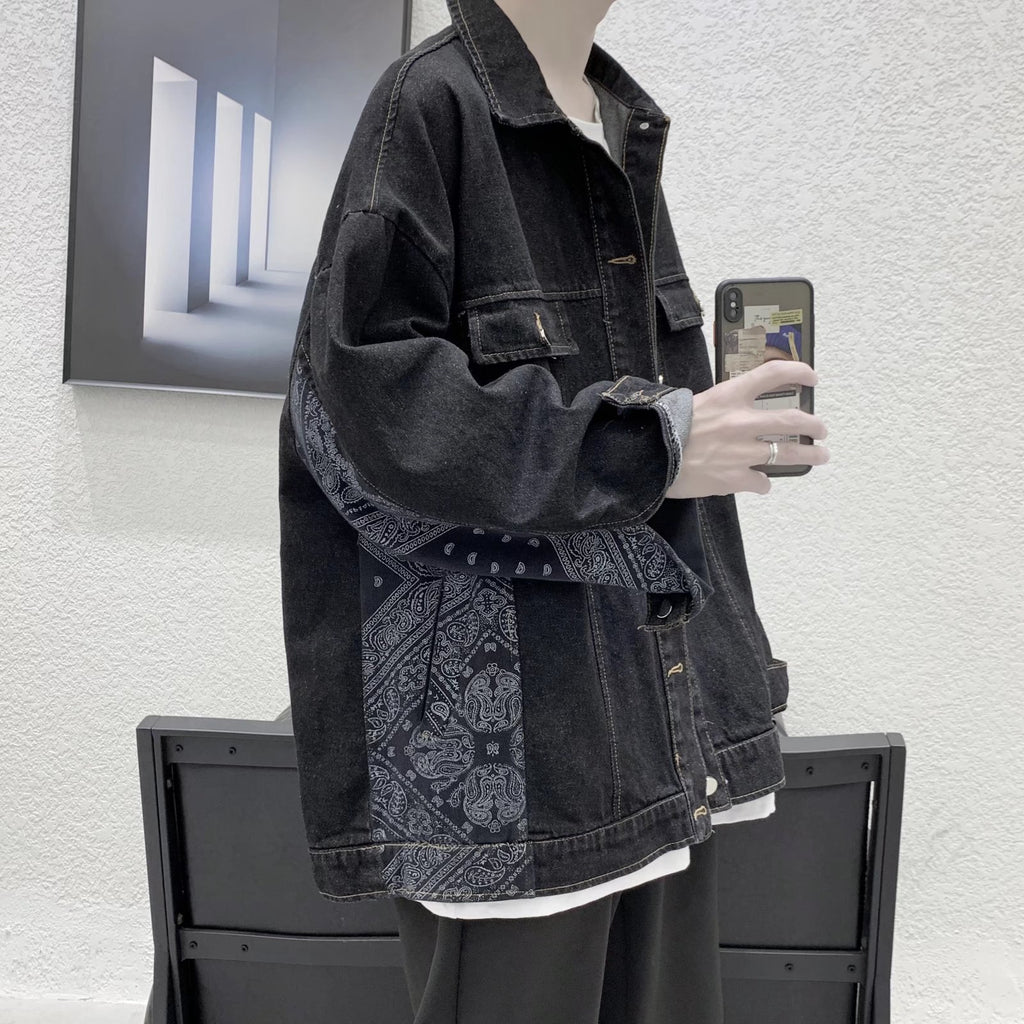 Cashew-flower Denim Jacket Hommes style coréen Veste